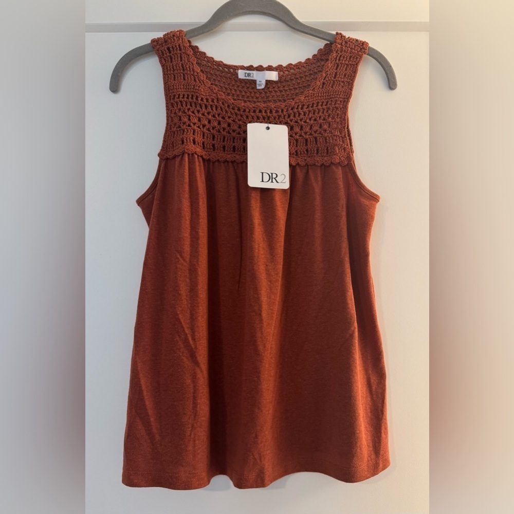 NWT DR2 Orange/Brown Smocked Sleeveless Tank Top Size XS